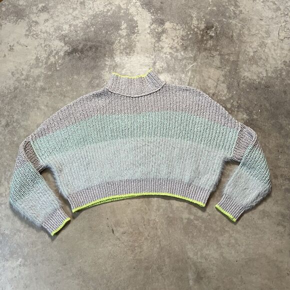 Free People Sweater Womens Sunbrite Mock Neck Mixed Media Texture Boxy River‎ - Picture 1 of 9